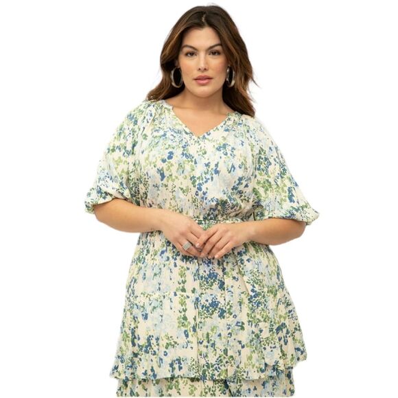 ELOQUII Elements Floral Tiered Midi Dress With Tie womens size 16 - Picture 2 of 8